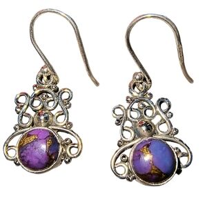 Purple Copper Turquoise & Sterling Silver Dangle Earrings